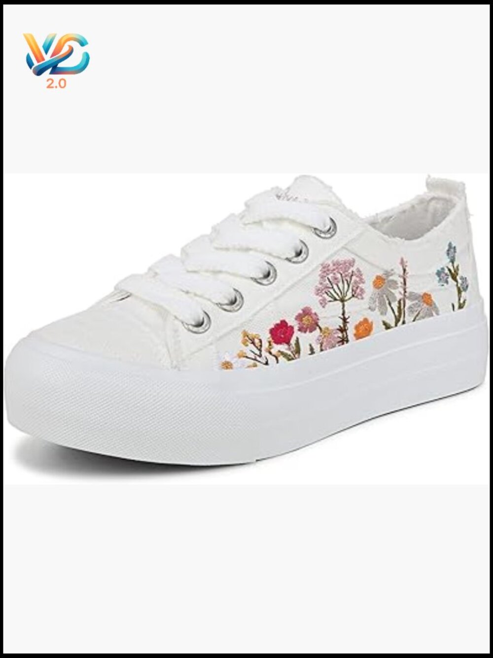 Women's Fashion Sneakers Platform Embroidery Lace-Up Casual Walking Shoes